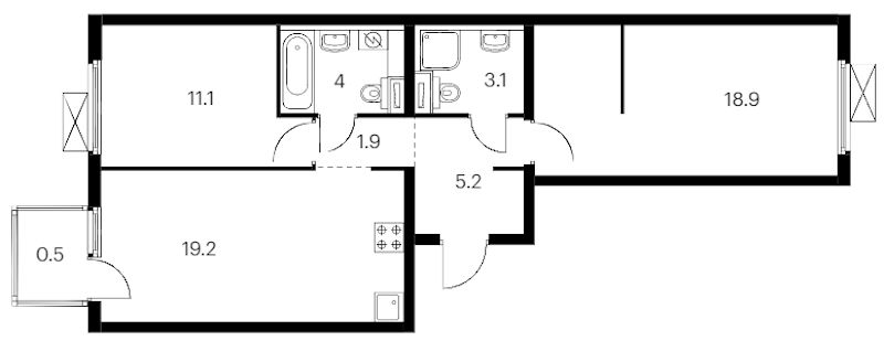 2-комнатная квартира 63.9 м², 4/11 эт., ЖК «Витебский парк»